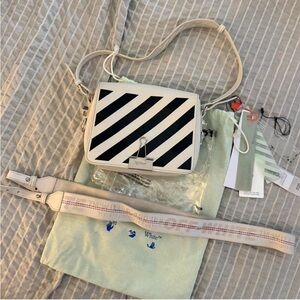 Off-White Black and White Crossbody Bag with Diagonal Stripes